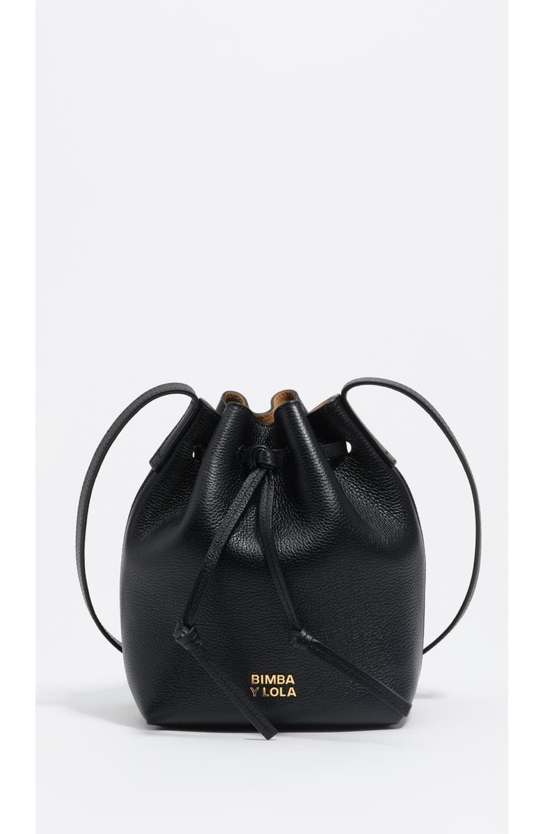 Bimba y Lola Leather Bucket Bag, Main, color, Black