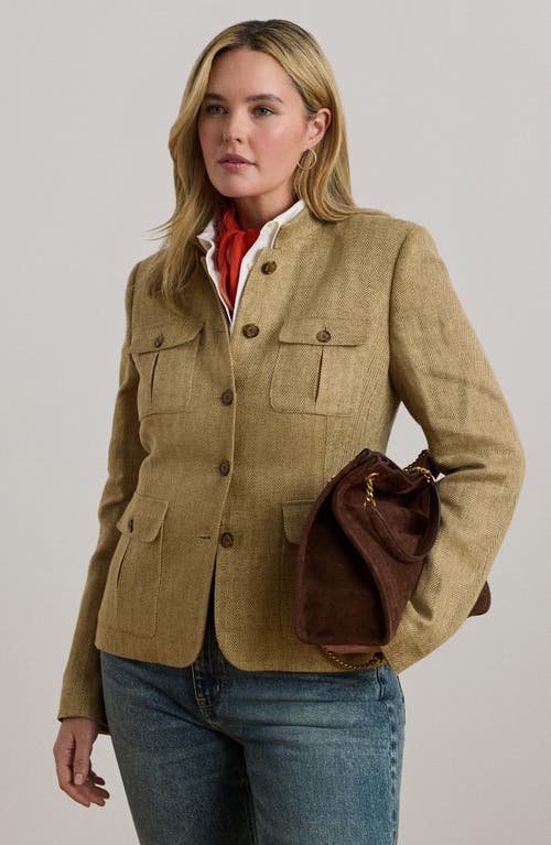 Ralph Lauren Womens Herringbone Linen Jacket 0 14p In Burgundy