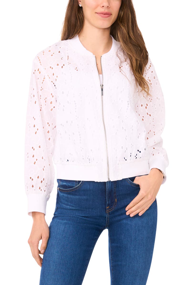 Halogen<sup>®</sup> Embroidered Eyelet Cotton Bomber Jacket, Alternate, color,