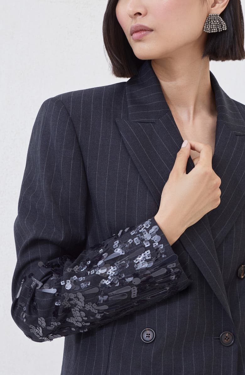 Brunello Cucinelli Blazer with swing drops embroidery, Alternate, color, Lignite Grey