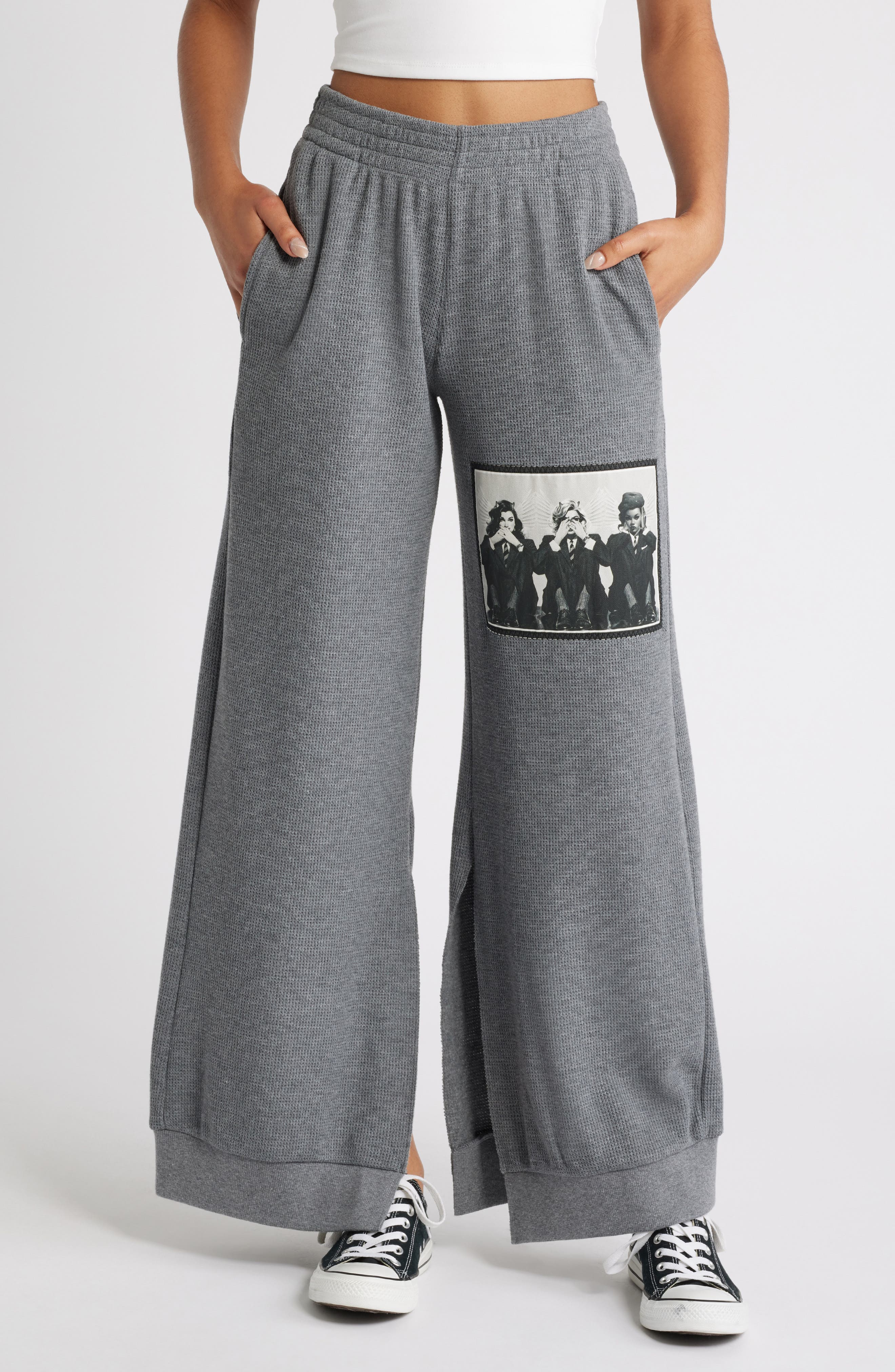 BOYS LIE Rose Colored Glasses Wide Leg Knit Pants in Grey 