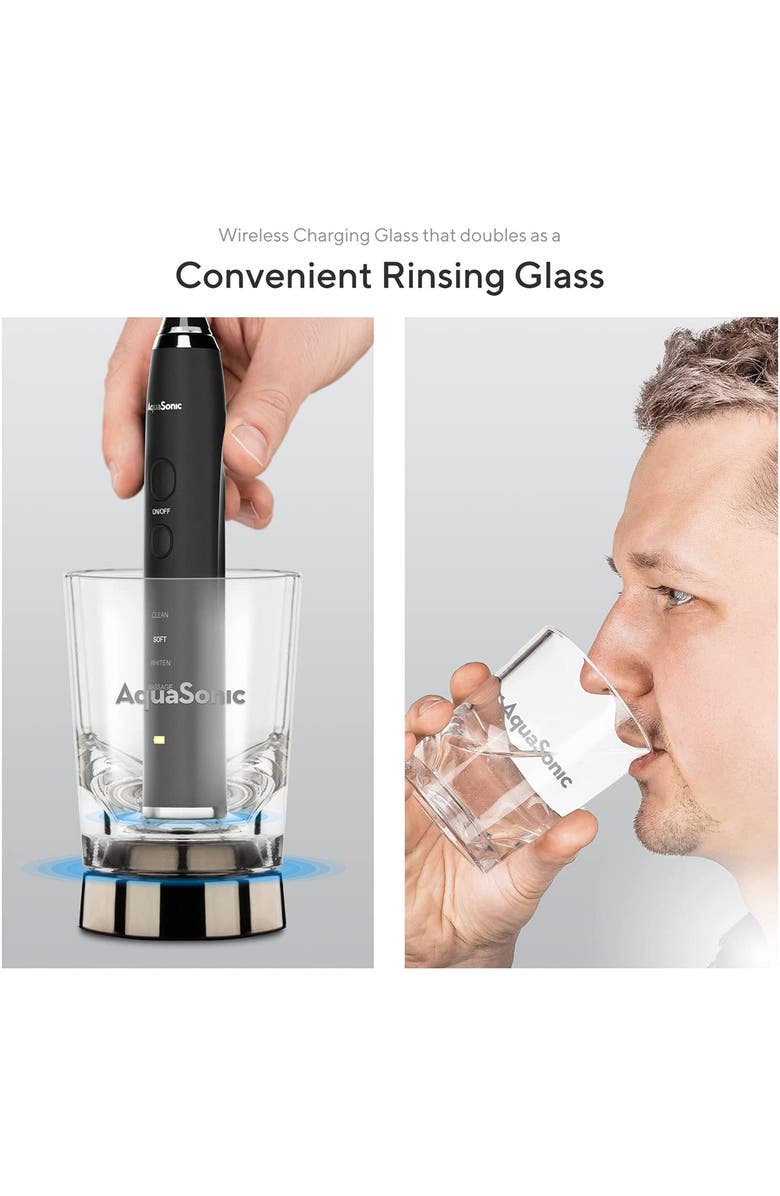 AQUASONIC Black Series+ - Ultra Whitening 40,000 VPM Rechargeable Electric Toothbrush - ADA Accepted - Wireless Charging Glass - 6 Proflex Brush Heads & Travel Case – 4 Modes & Smart Timer -Sonic, Alternate, color, 