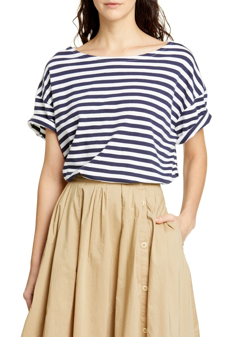 Stripe Slub Boxy Tee, Main, color, NAVY/ NATURAL