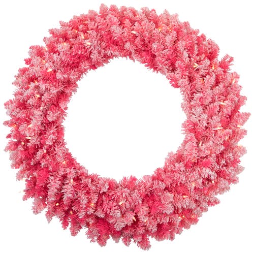 Northlight Pre-lit Flocked Pink Artificial Christmas Wreath In Pink