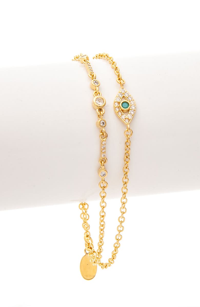 RIVKA FRIEDMAN 18K Yellow Gold Clad Crystal & CZ Evil Eye Layered Bracelet, Alternate, color, 
