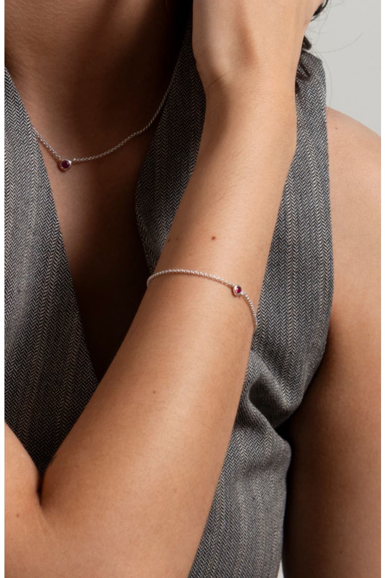 Single Ruby Dewdrop Chain Bracelet, Alternate, color, Sterling Silver
