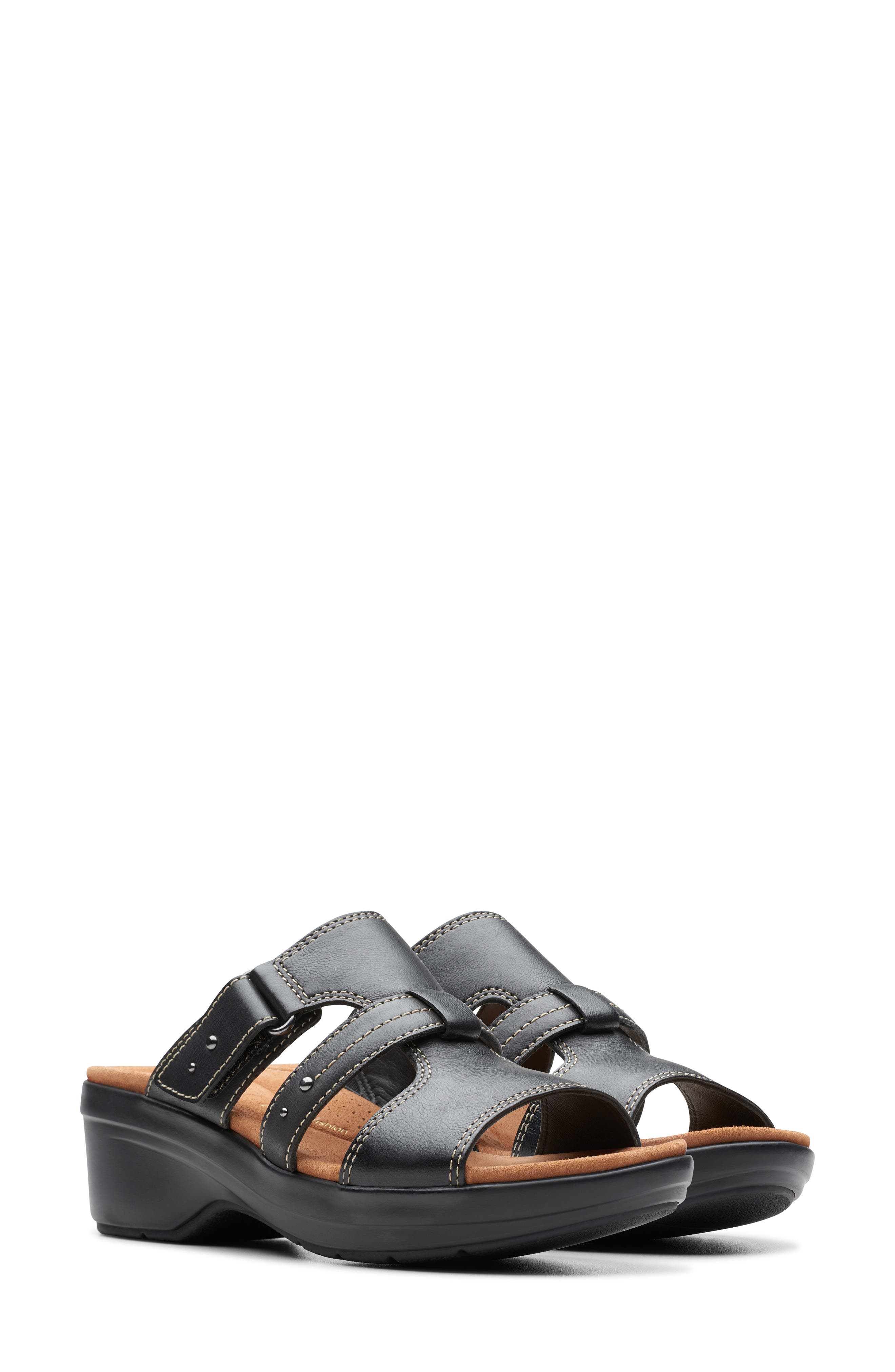 Clarks<sup>®</sup> Tuleah Jane Slide Sandal, Alternate, color, Black Leather