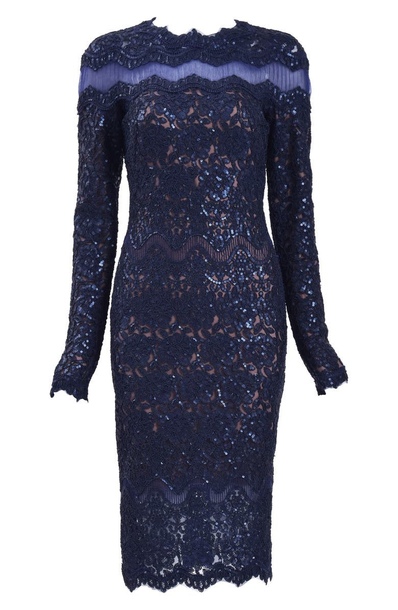 Tadashi Shoji Sequin Corded Lace Long Sleeve Sheath Dress, Alternate, color, 
