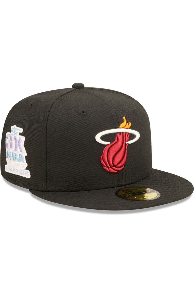 New Era Men's New Era Black Miami Heat 3x NBA Finals Champions Pop Sweat 59FIFTY Fitted Hat, Main, color, 