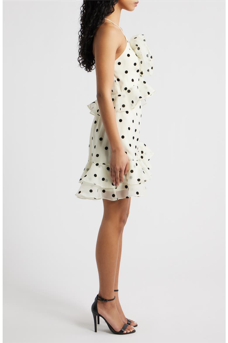 Remy Polka Dot Rosette Ruffle Minidress, Alternate, color, CREAM BLACK