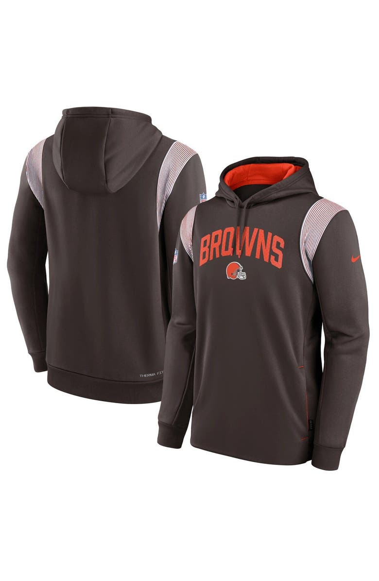 Nike Men's Nike Brown Cleveland Browns Sideline Athletic Stack Performance Pullover Hoodie, Main, color,