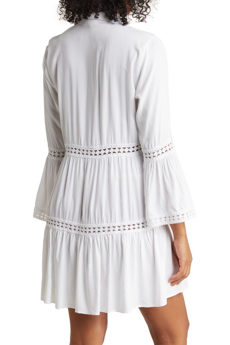 Lace Stripe Bell Sleeve Dress, Alternate, color, WHITE