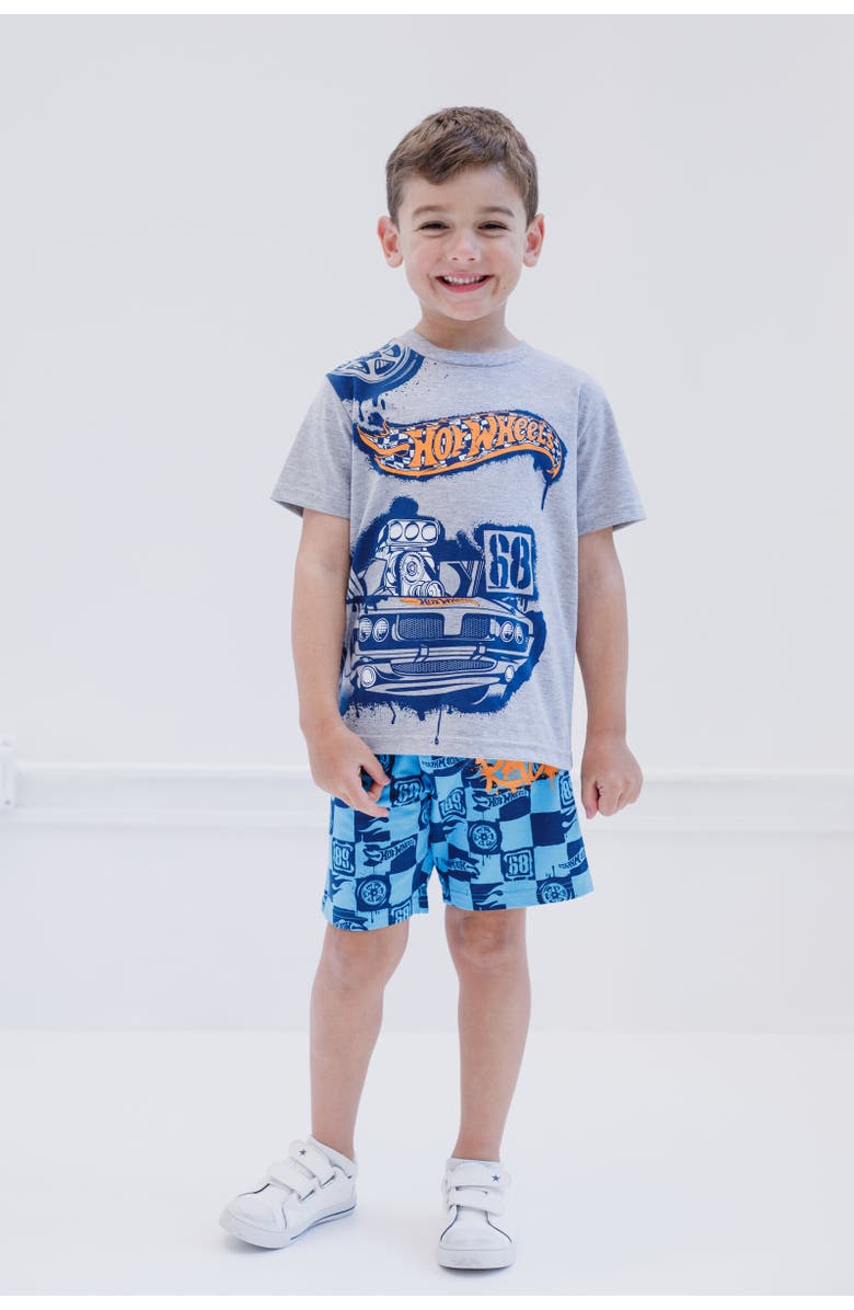 Hot Wheels T-Shirt & Woven Shorts Set, Alternate, color, Gray / Blue