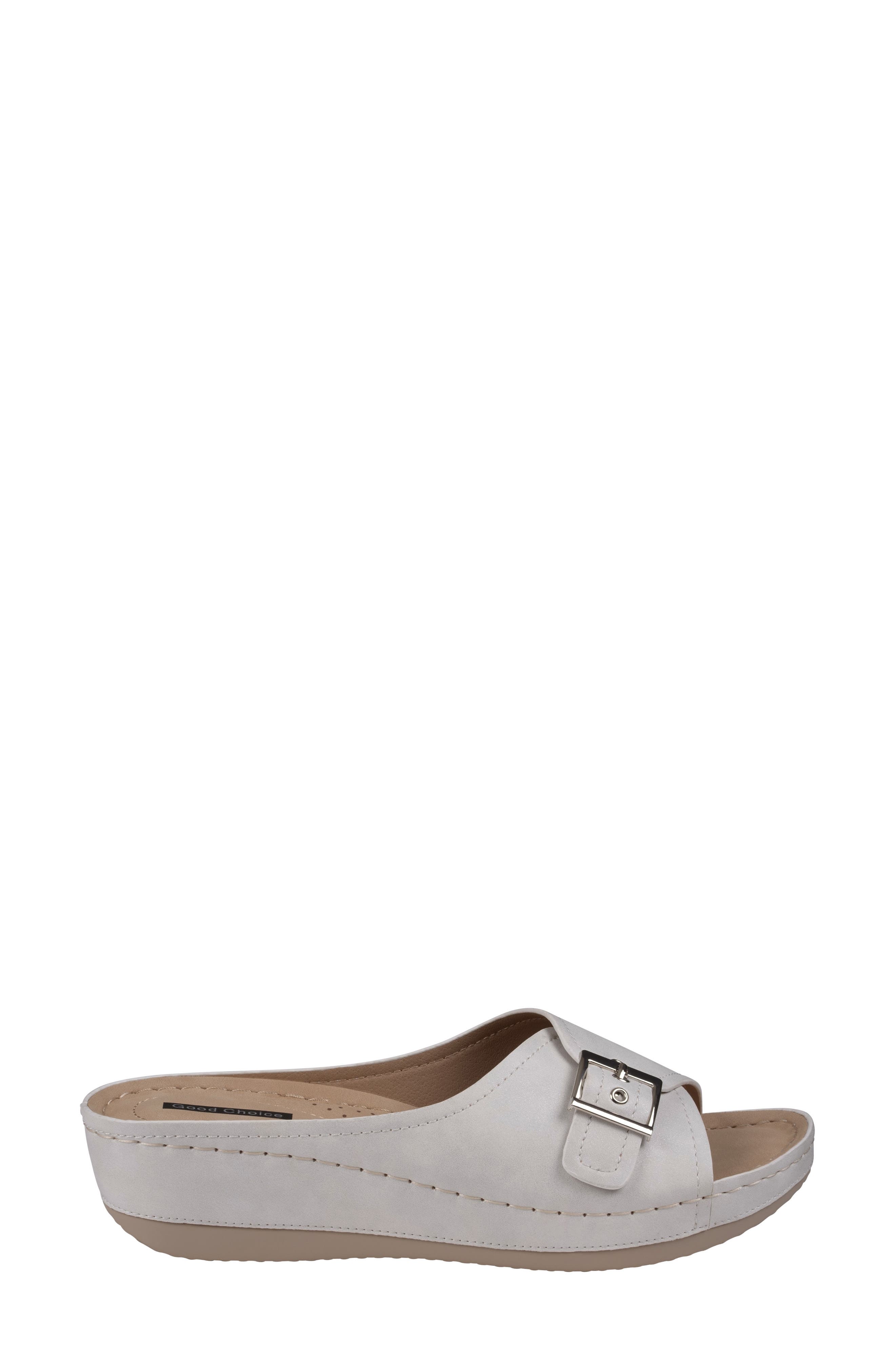 Justina Buckle Wedge Sandal, Alternate, color, WHITE
