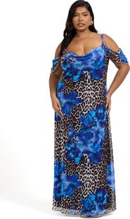 FASHION-SZN CURVE Leopard Print And Floral Maxi Dress