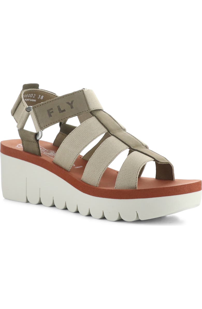 Fly London Yoji Platform Wedge Sandal, Main, color, Military/ Beige