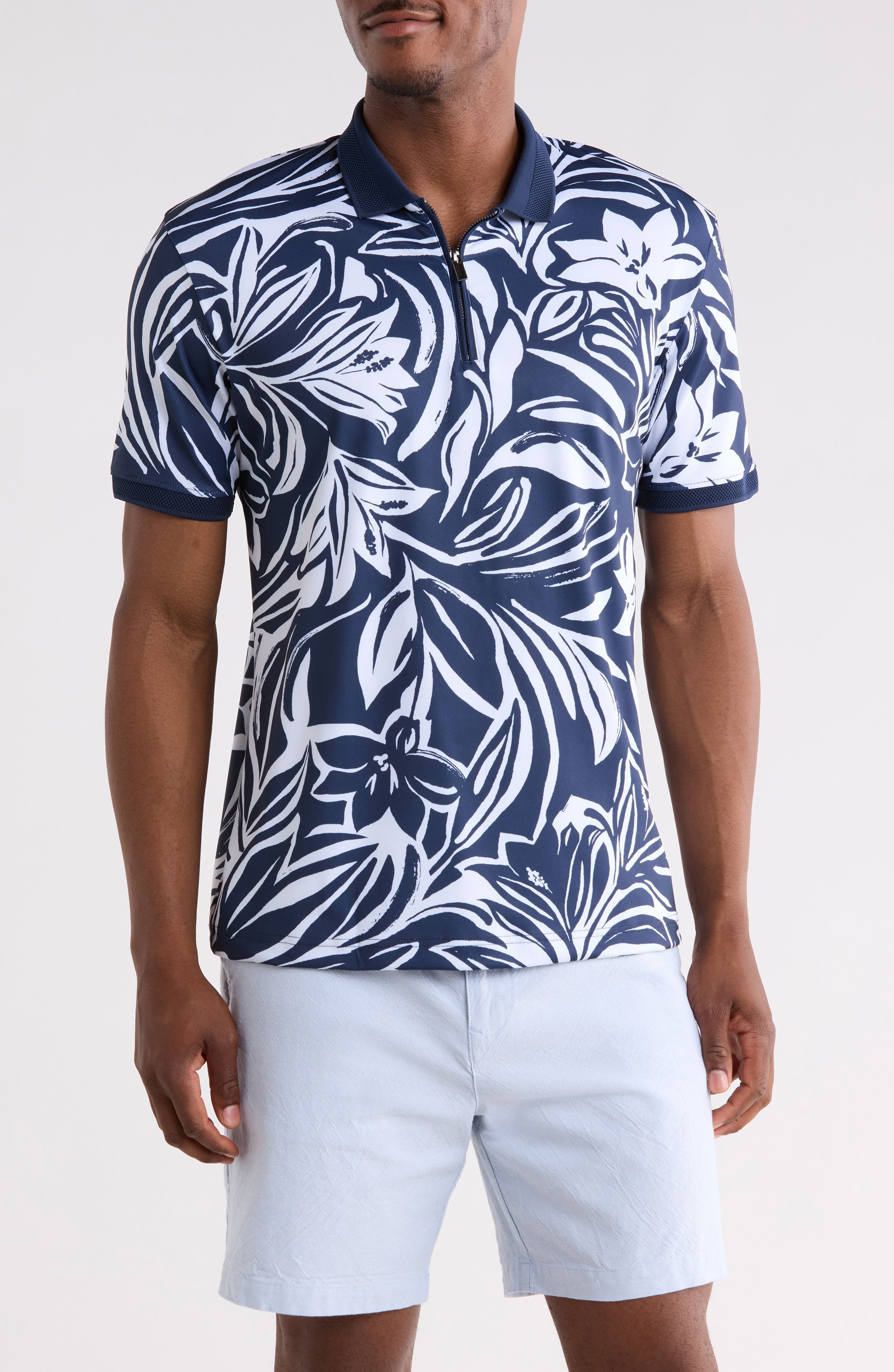 Cactus Man Floral Quarter Zip Knit Polo