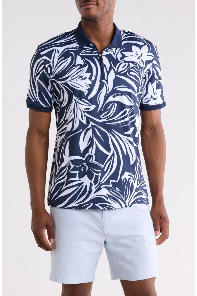 Floral Quarter Zip Knit Polo, Main, color, NAVY