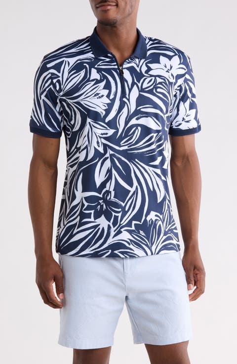 Floral Quarter Zip Knit Polo