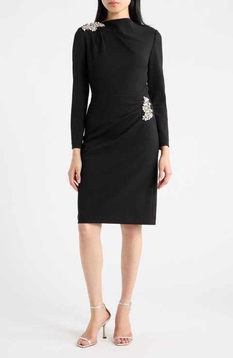 Embellished Draped Sheath Dress