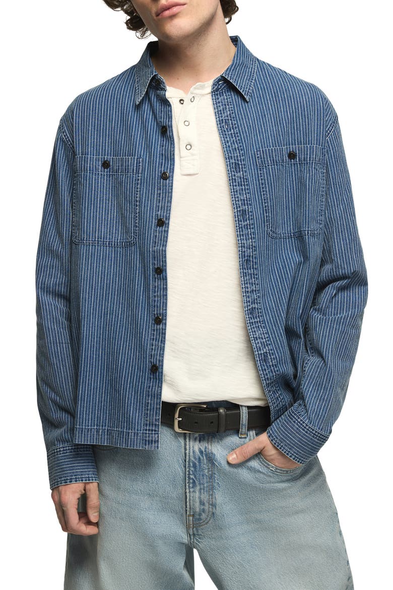 Mason Striped Long Sleeve Button-Up Shirt, Main, color, INDIGO STRIPE
