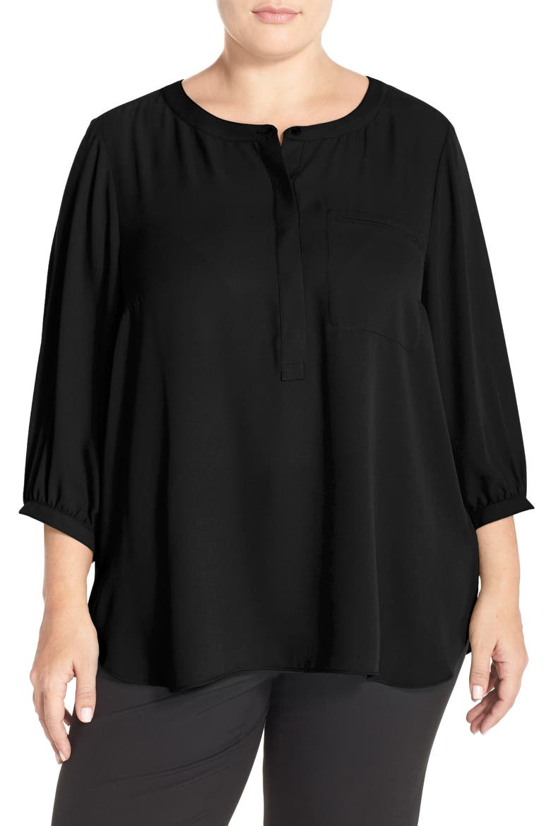 Henley Top, Alternate, color, BLACK