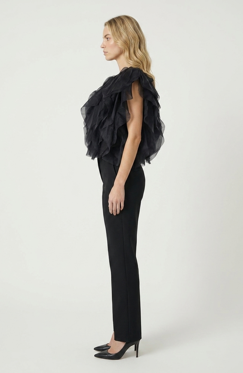 Modenaire Sheer Ruffled Tulle Blouse, Alternate, color, Black