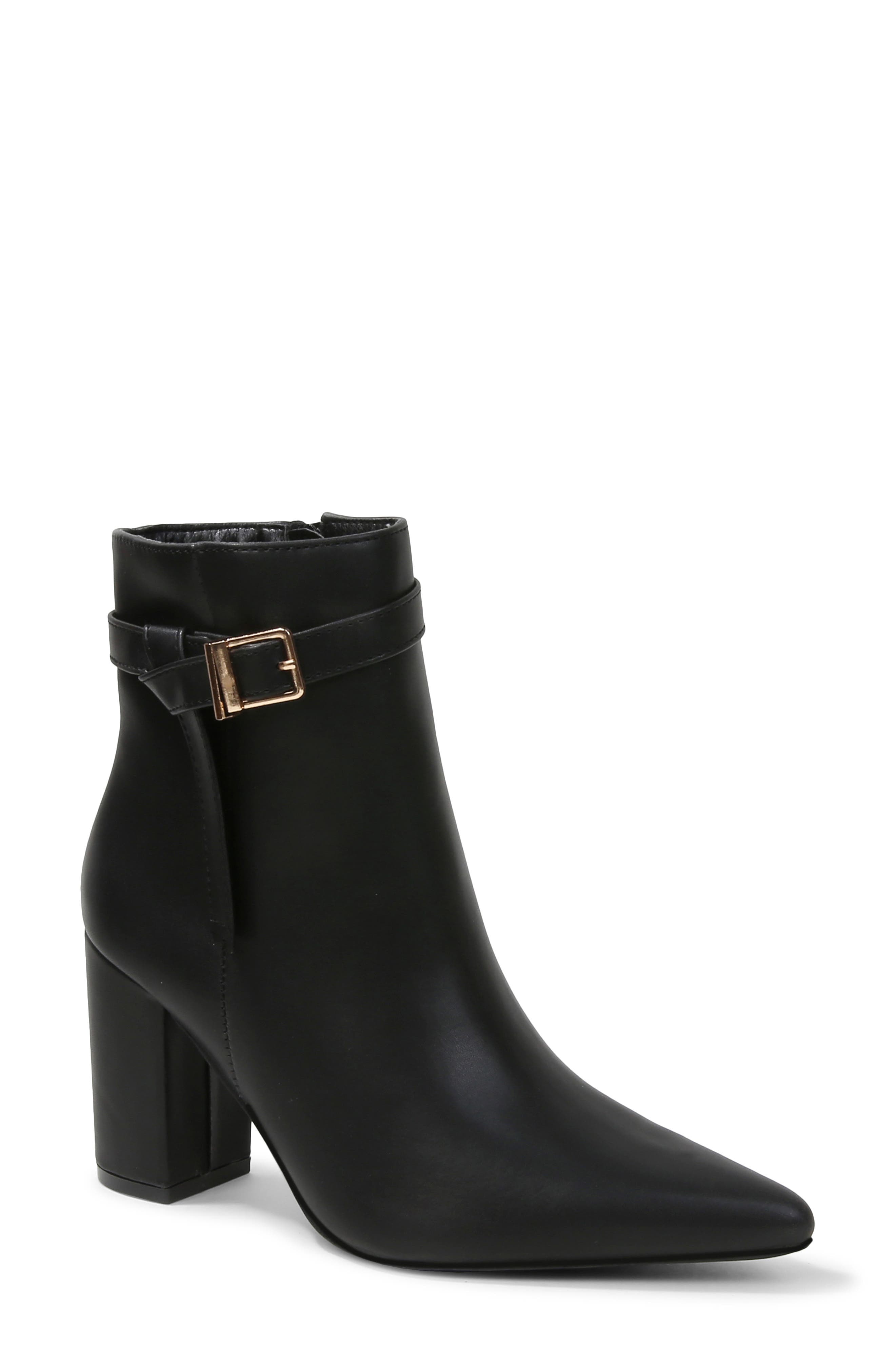 Blanche Faux Leather Pointed Toe Bootie, Main, color, BLACK