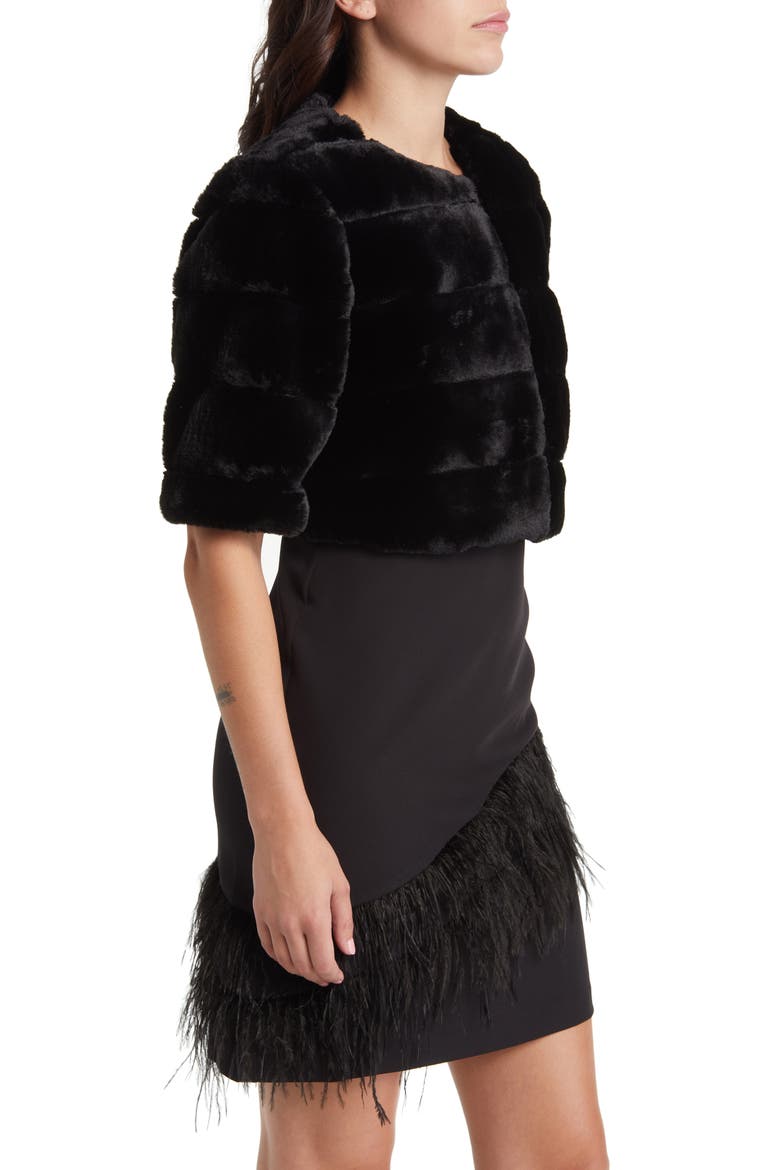 Faux Fur Crop Jacket, Alternate, color, BLACK