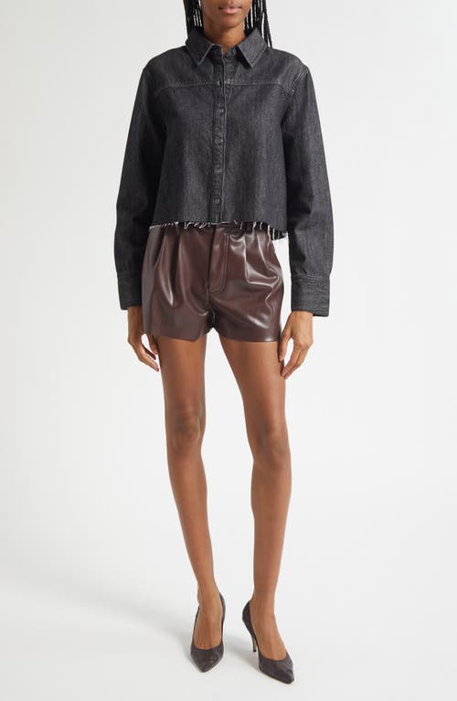 Alice And Olivia Alice + Olivia Raw Hem Denim Button-up Shirt In Black