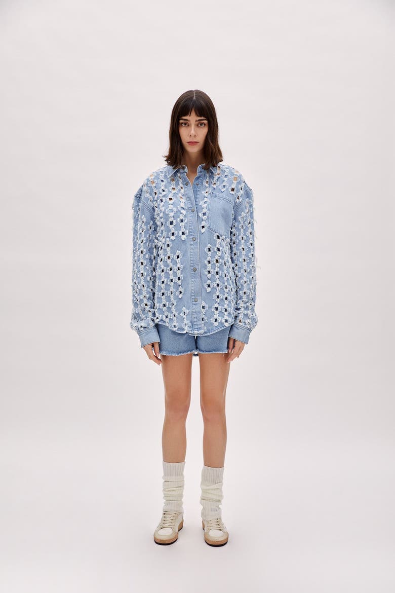 Perforated Denim Shirt, Alternate, color, blue