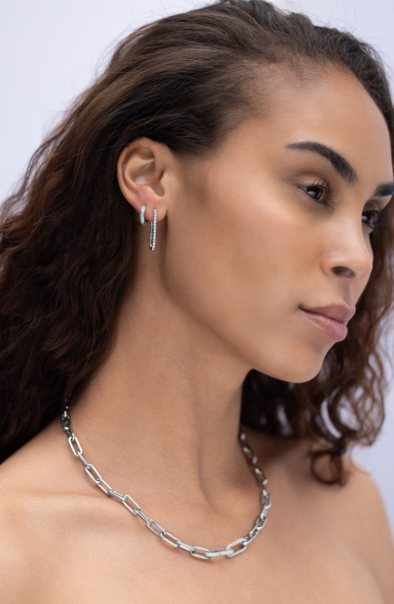 Sheryl Lowe Diamond Paperclip Link Chain, Alternate, color, Sterling Silver