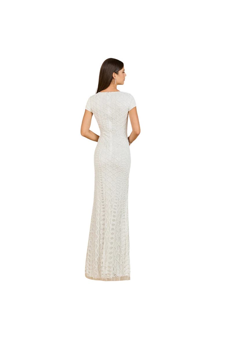 Beaded V-Neckline Dress with Cap Sleeves, Alternate, color, Ivory