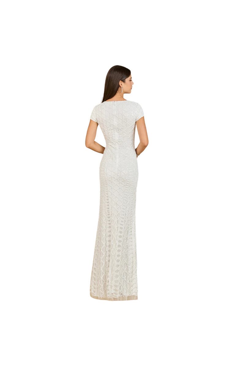 LARA New York Beaded V-Neckline Dress with Cap Sleeves, Alternate, color, Ivory