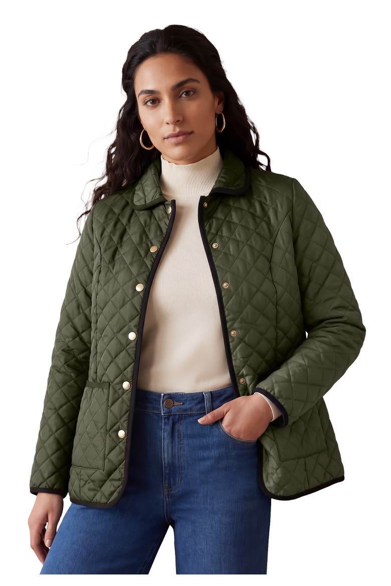 Snap Front Quilted Coat, Main, color, DARK OLIVE GREEN