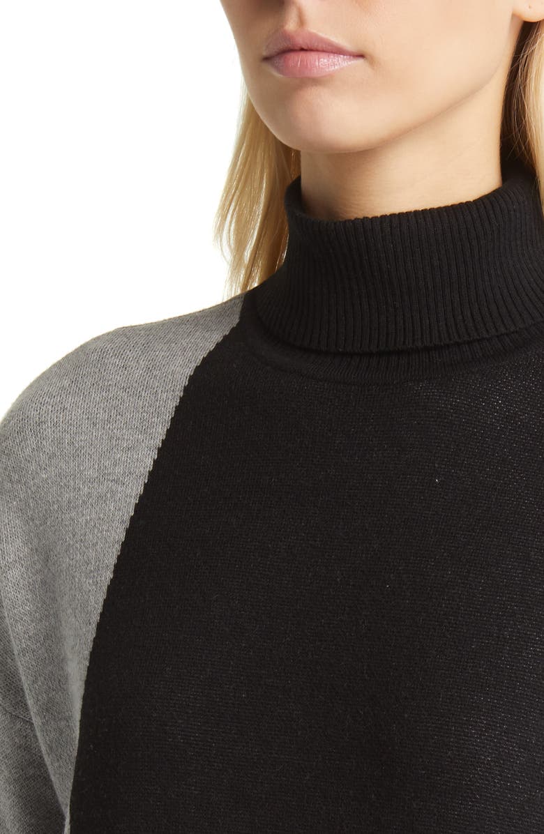 Anne Klein Colorblock Turtleneck Sweater Dress, Alternate, color, 