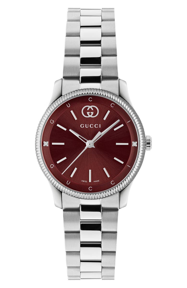Gucci G-Timeless Diamond Slim Bracelet Watch, 29mm, Alternate, color, Silver/ Burgundy