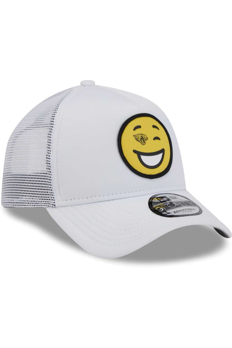 Men's New Era White Jacksonville Jaguars Happy A-Frame Trucker 9FORTY Snapback Hat, Alternate, color, White