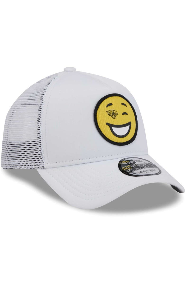 New Era Men's New Era White Jacksonville Jaguars Happy A-Frame Trucker 9FORTY Snapback Hat, Alternate, color, White