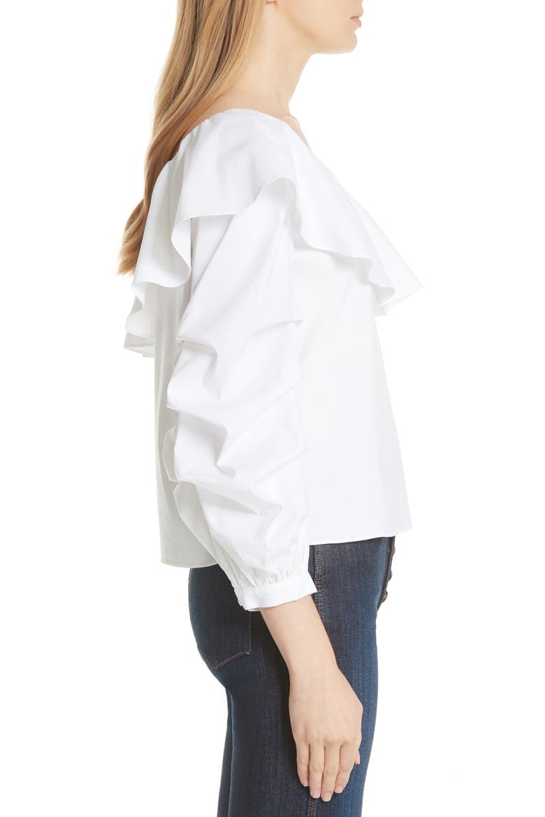 Irvine Ruffle One-Shoulder Blouse, Alternate, color, WHITE