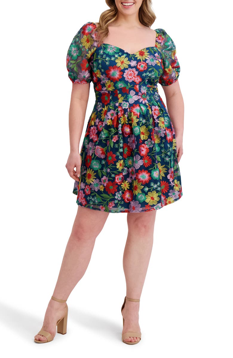 Kensie Floral Print Fit & Flare Minidress, Main, color, Multi