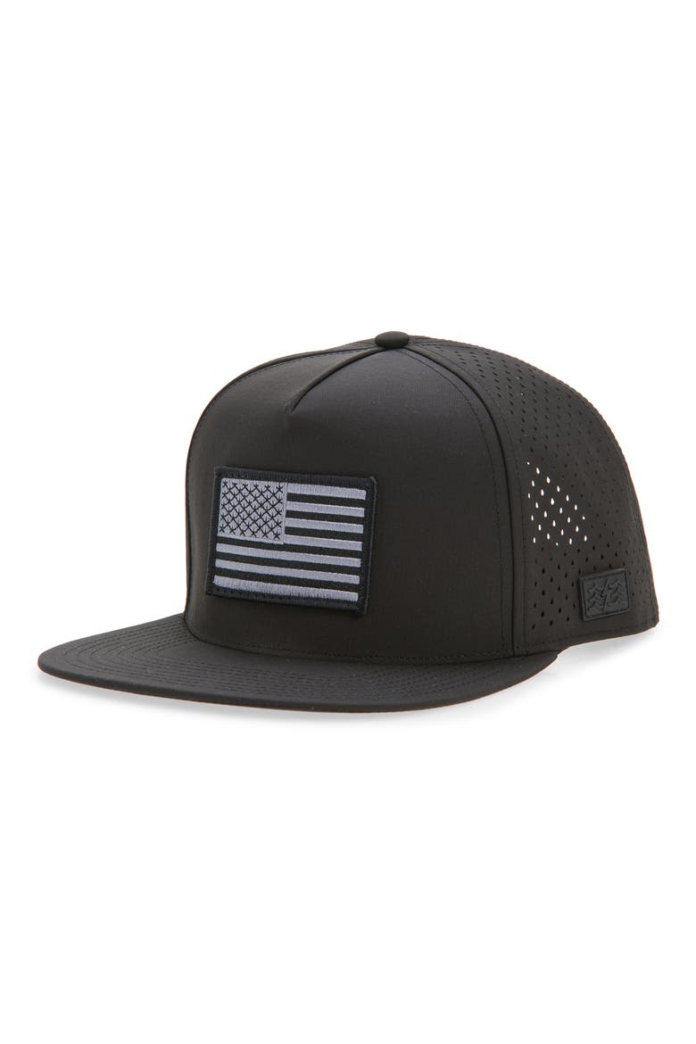 Tech American Flag Trucker Hat, Main, color, BLACK