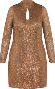 City Chic Lumina Sequin Long Sleeve Body-Con Dress