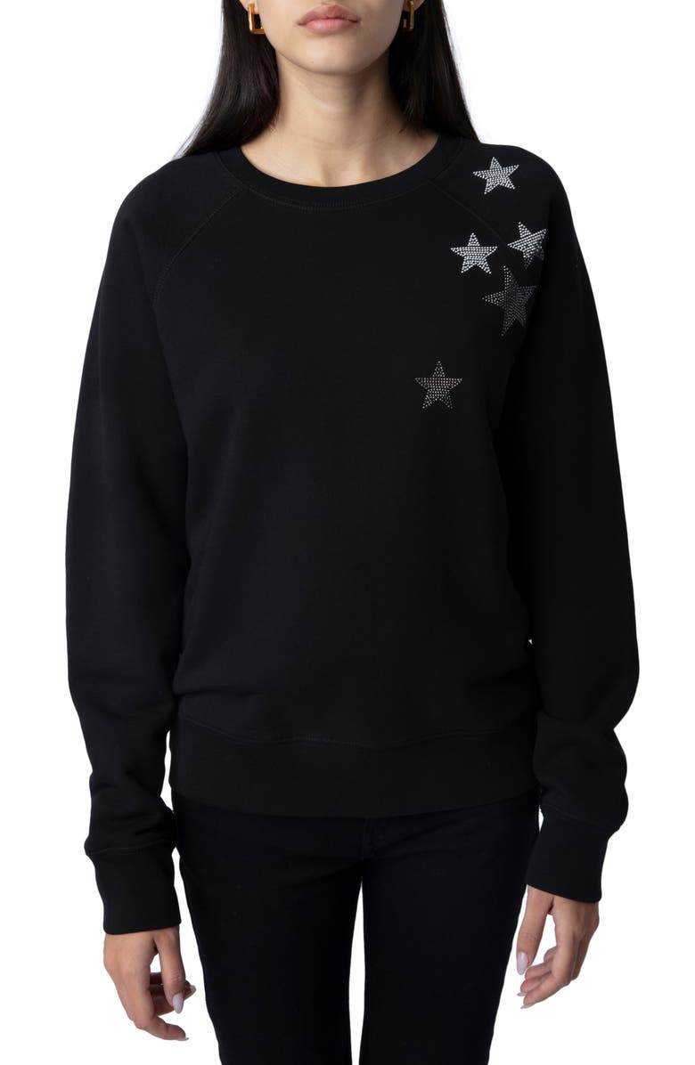 Zadig & Voltaire Embellished Star Cotton Sweatshirt, Main, color, Noir