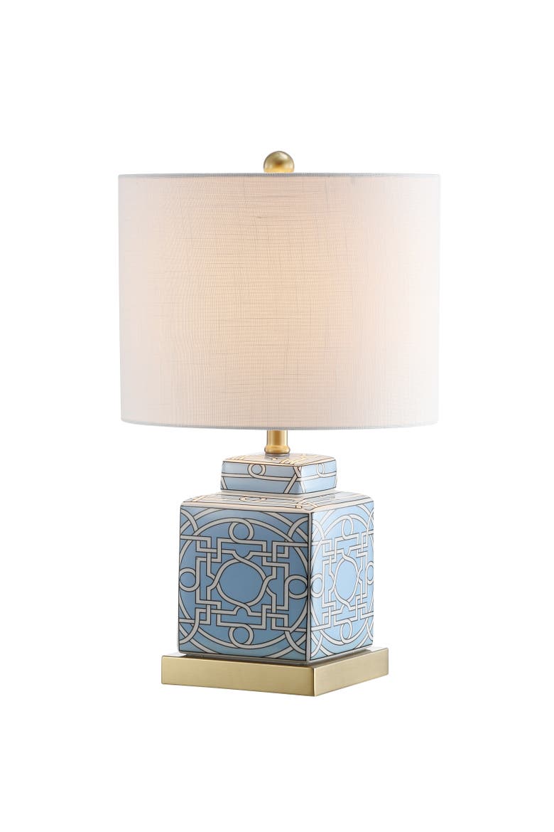 Catherine Modern Transitional Ceramic/Metal Square Ginger Jar LED Table Lamp, Main, color, Blue/White
