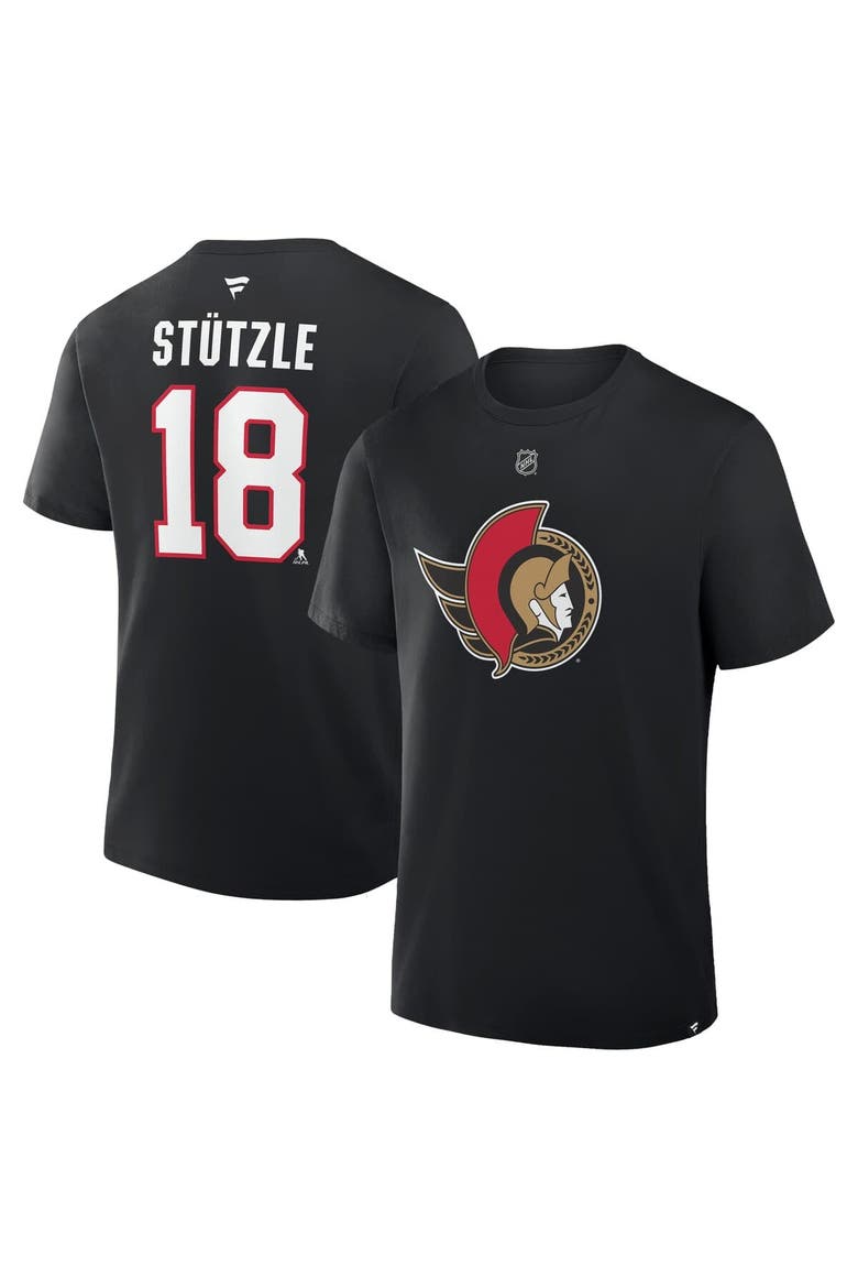 Men's Fanatics Tim Stutzle Black Ottawa Senators Authentic Stack Name & Number T-Shirt, Main, color, Black
