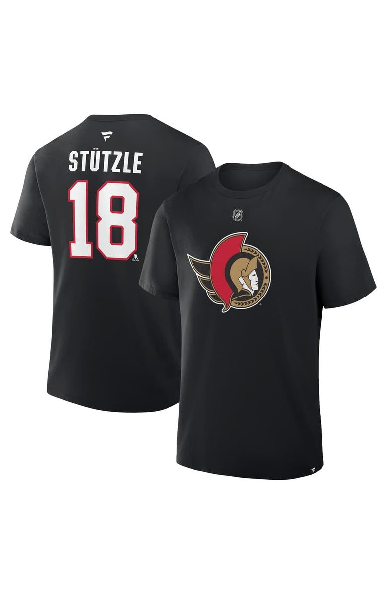 FANATICS Men's Fanatics Tim Stutzle Black Ottawa Senators Authentic Stack Name & Number T-Shirt, Main, color, Black