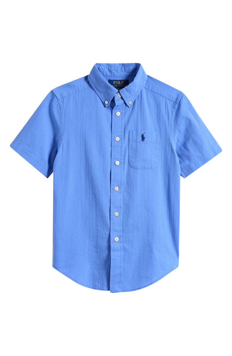 Polo Ralph Lauren Kids' Short Sleeve Cotton Seersucker Button-Down Shirt, Main, color, 