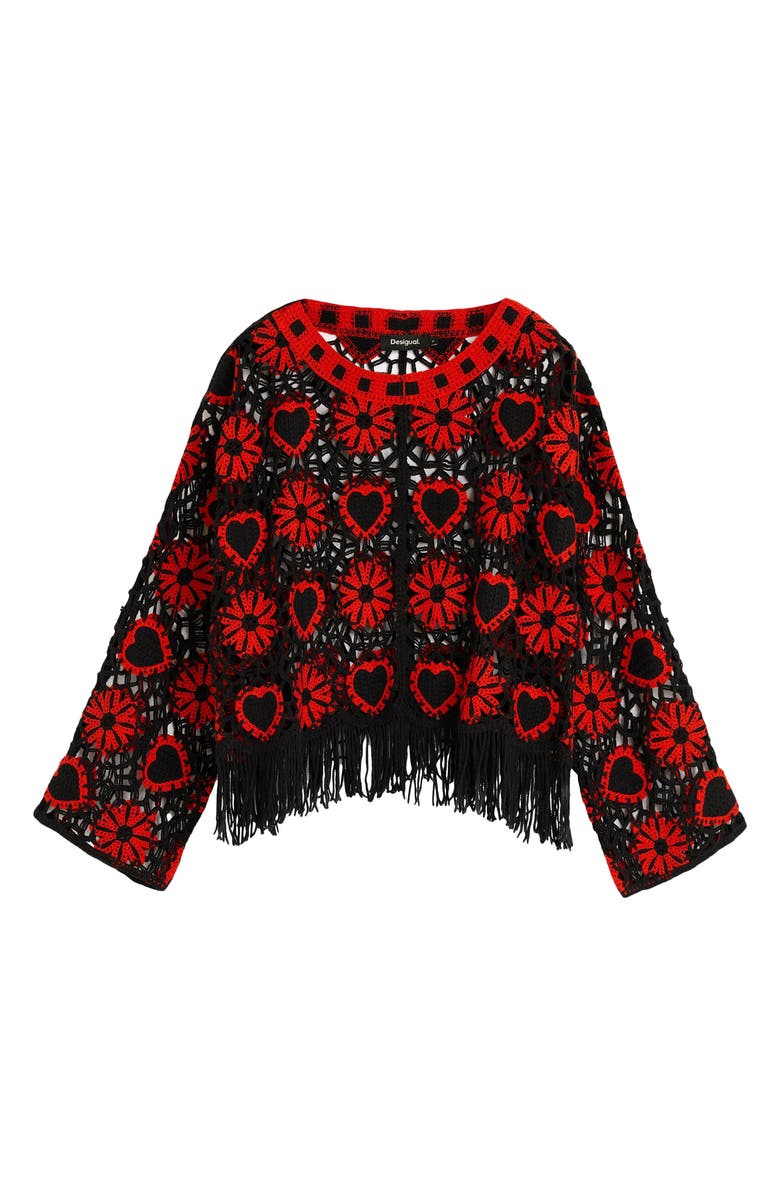 Desigual Fringe Sweater, Alternate, color, Black
