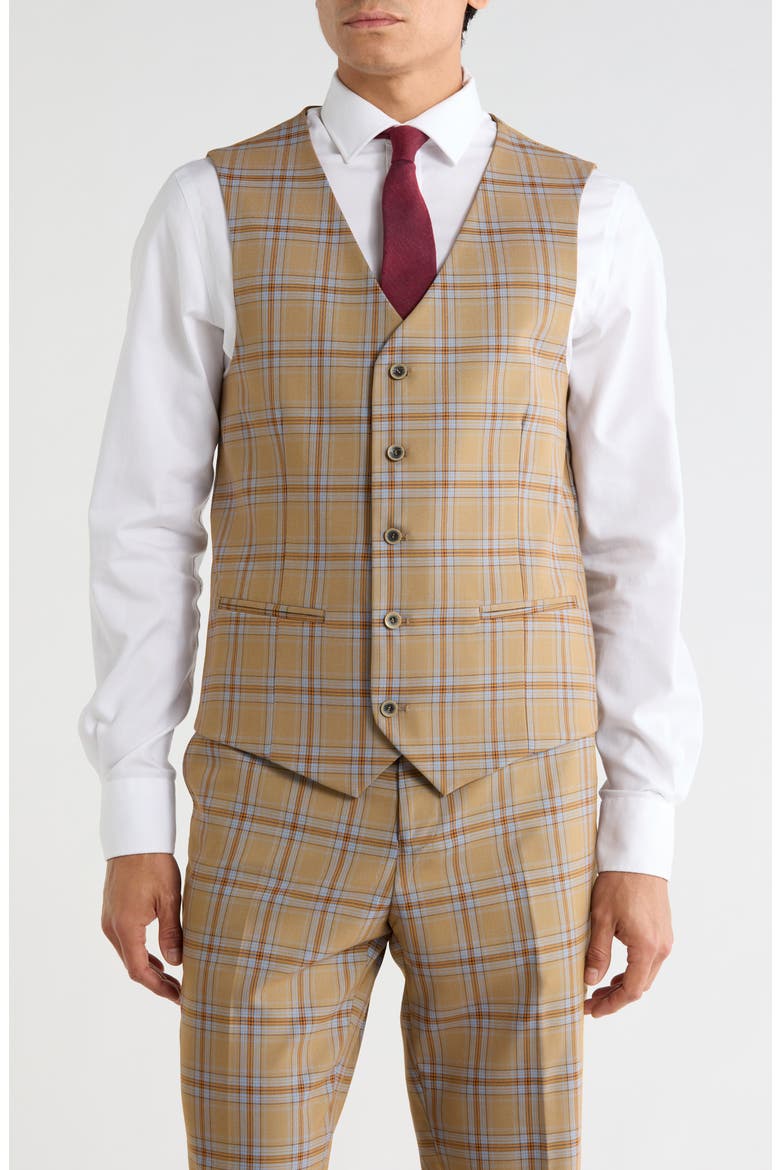 Windowpane Plaid 3-Piece Suit, Alternate, color, TAN / BLUE